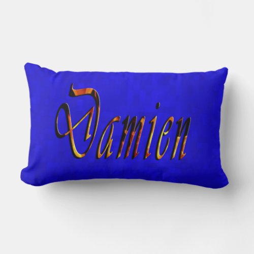 Damien Name Logo On Hot Blue Mosaic Lumbar Pillow