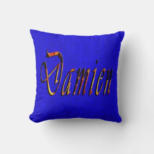 Damien Name Logo On Hot Blue Mosaic Throw Pillow