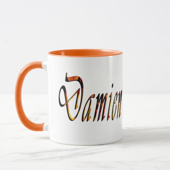 Damien Name Logo, Orange Combo Coffee Mug (Left)