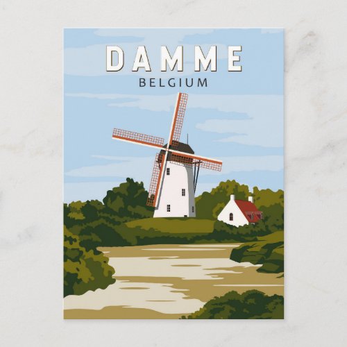 Damme Belgium Retro Travel Art Vintage Postcard
