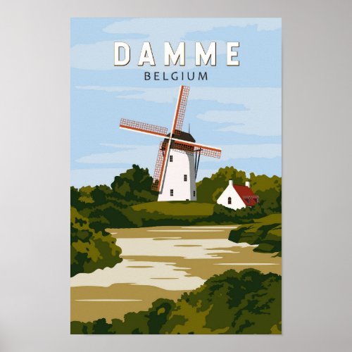 Damme Belgium Retro Travel Art Vintage  Poster