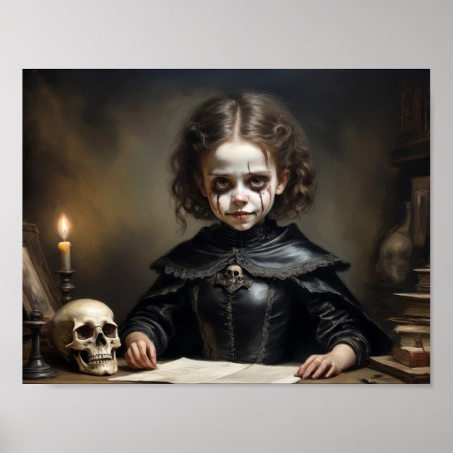 Damned witch child of skulls in Victorian dress Poster (Front)