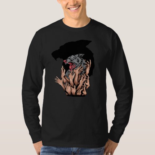 Damned Wolf Hands drawn to death wolf in danger bu T_Shirt
