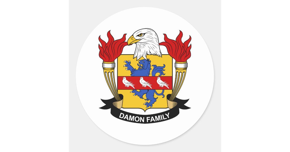 Damon Family Crest Classic Round Sticker | Zazzle