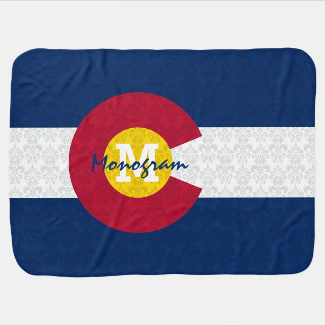 DaMonogram Personalized Damask Flag of Colorado Swaddle Blanket (Horizontal)