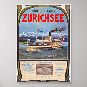 Dampfschiffahrt Zürichsee Vintage Poster 1900