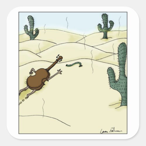 Dampit in Desert Violin Viola Cello Cartoon Square Sticker