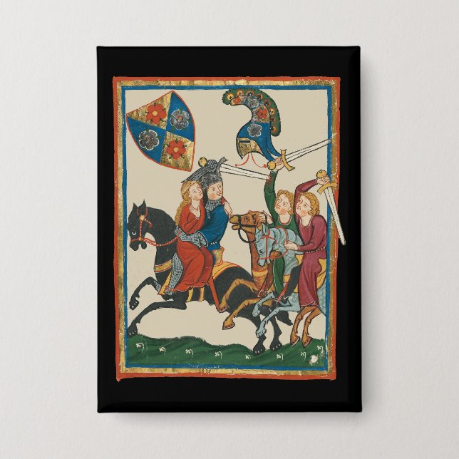 Damsel In Distress, 14th Century Medieval Art Button (Front)