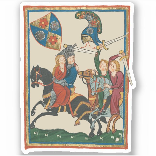 Damsel In Distress, 14th Century Medieval Art Sticker (Front)