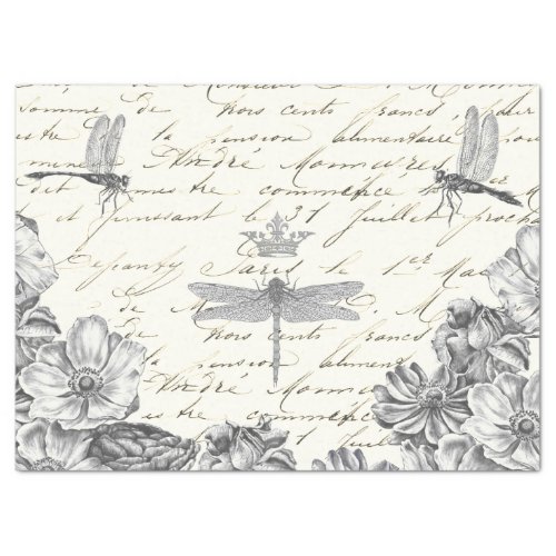 Damselflies in waiting floral 1800s French Script  Tissue Paper