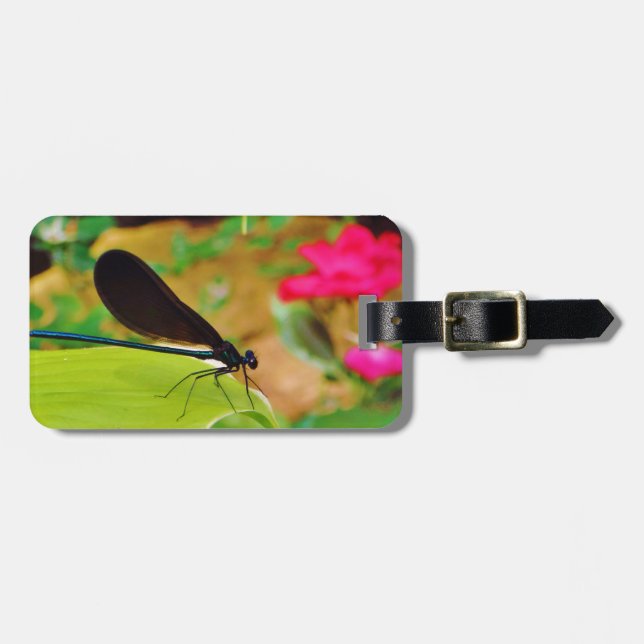 Damselfly and Rose Luggage Tag (Front Horizontal)