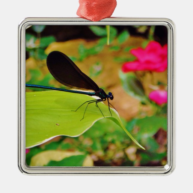 Damselfly and Rose Metal Ornament (Front)
