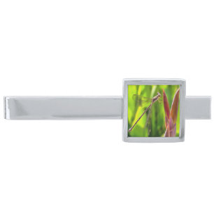 Damselfly Balanced On A Flower Head Silver Finish Tie Bar