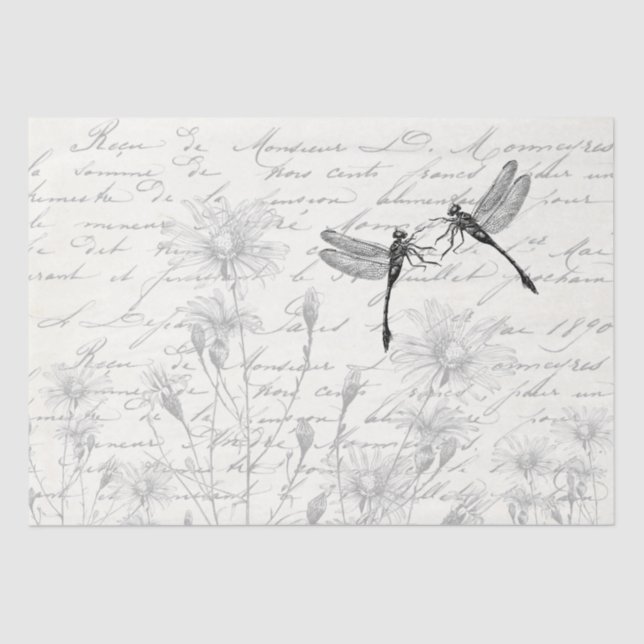 Damselfly Dancers French Script Meadow Decoupage  Tissue Paper (Front)