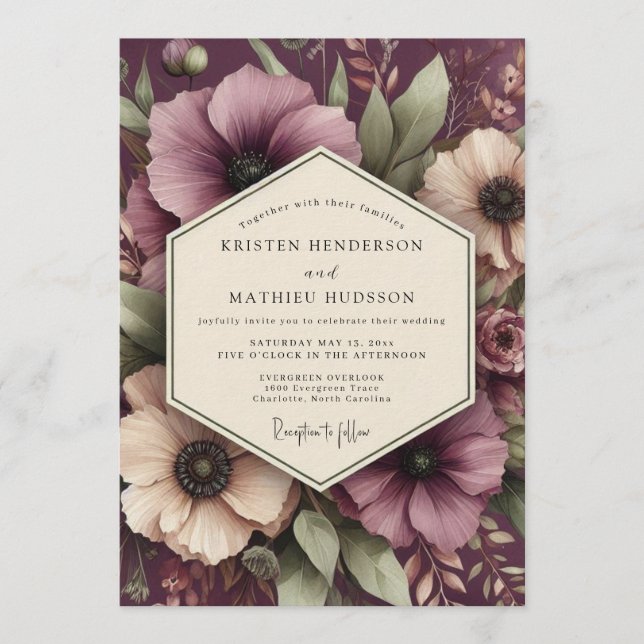 Damson Romantic Bloom Wedding Invitation (Front)