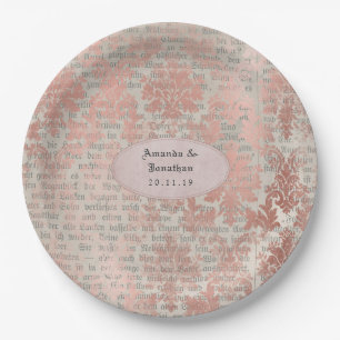 Danask Rose Gold Vintage Chic Wedding Paper Plates
