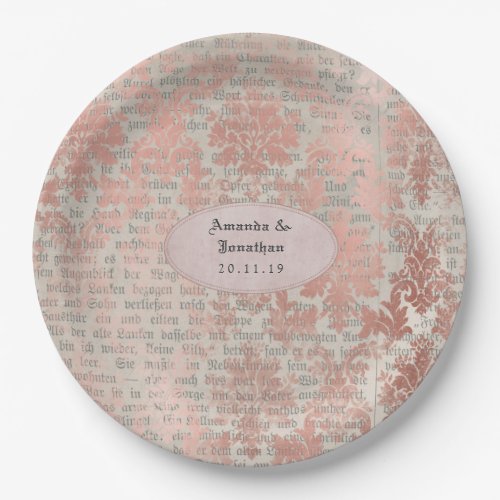 Danask Rose Gold Vintage Chic Wedding Paper Plates