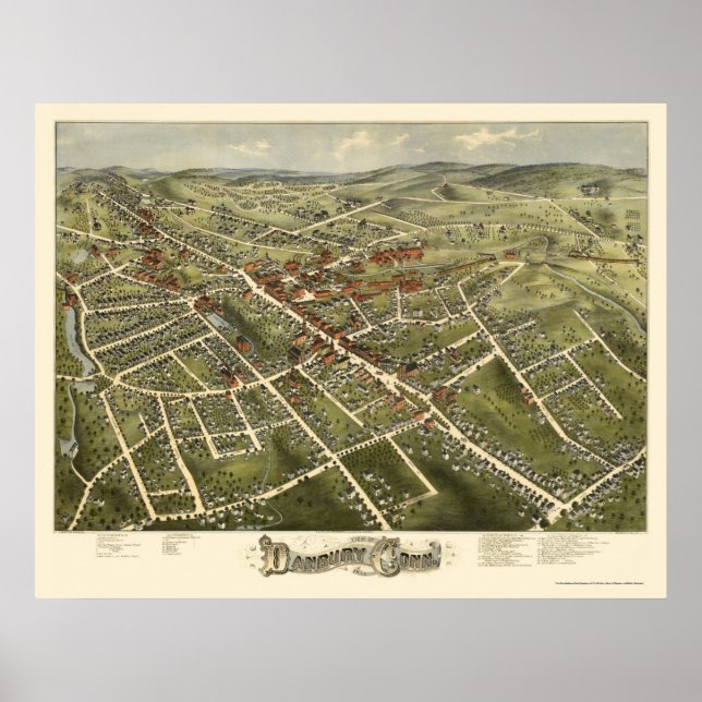 Danbury, CT Panoramic Map - 1875 Poster (Front)