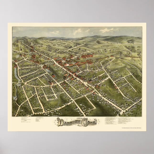 Danbury, CT Panoramic Map - 1875 Poster | Zazzle