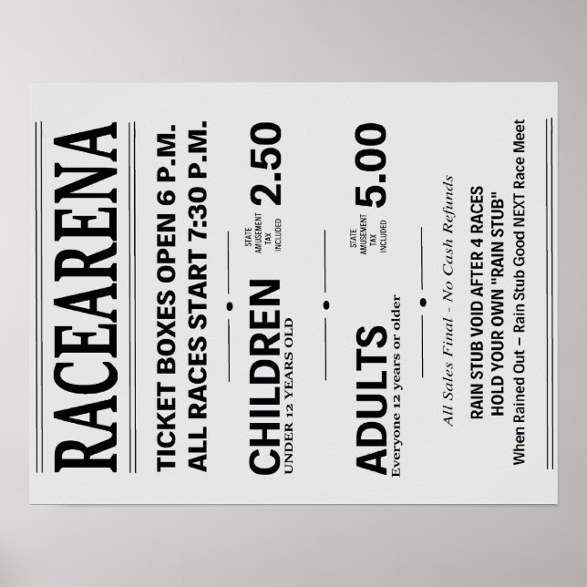 Danbury Fair Racearena Ticket Sign Reproduction 5 (Front)