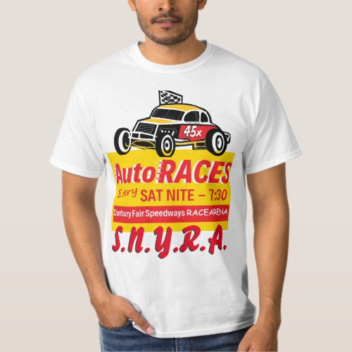 Danbury Fair Speedways Racearena Sign Logo Yellow T_Shirt