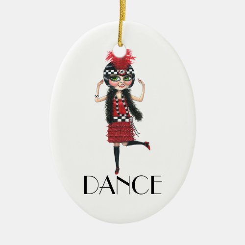 Dance 1920s Costume Big Eye Flapper Girl Ceramic Ornament