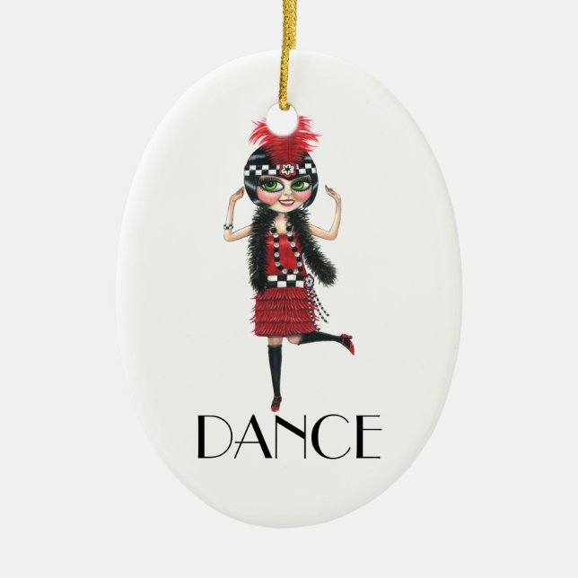 Dance 1920s Costume Big Eye Flapper Girl Ceramic Ornament (Front)
