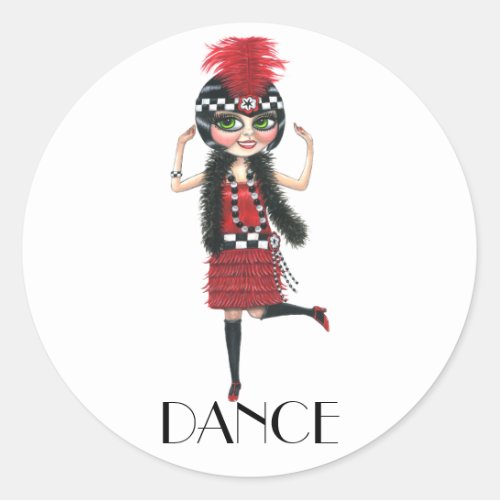 Dance 1920s Costume Big Eye Flapper Girl Classic Round Sticker