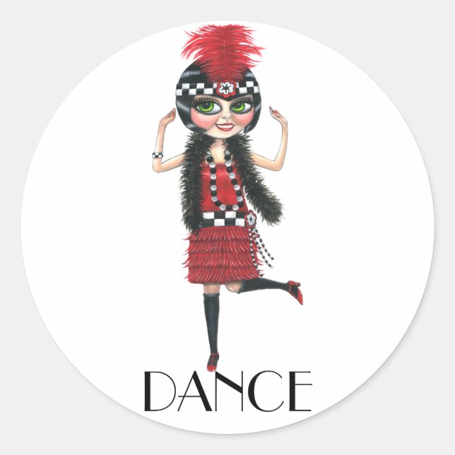 Dance 1920s Costume Big Eye Flapper Girl Classic Round Sticker (Front)