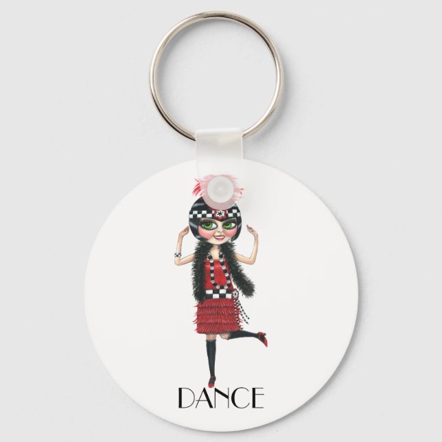 Dance 1920s Costume Big Eye Flapper Girl Keychain (Front)