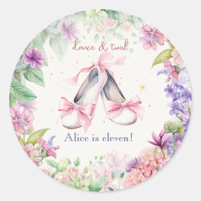 dance and twirl ballerina birthday classic round sticker (Front)