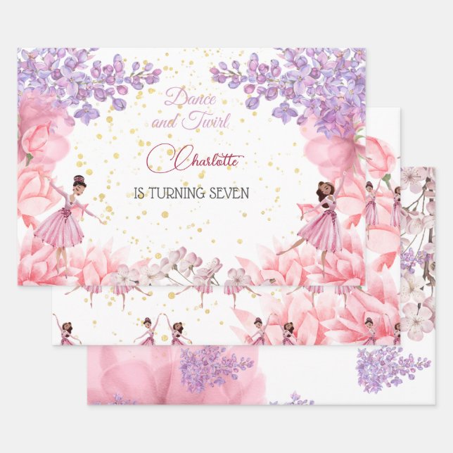 Dance and twirl ballerina birthday wrapping paper sheets (Set)