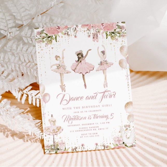 Dance and twirl ballerina blush pink birthday invitation (Creator Uploaded)