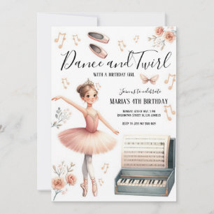 Dance and Twirl ballerina blush pink Birthday Invitation