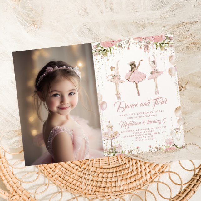 Dance and twirl ballerina magical photo Birthday Invitation (Creator Uploaded)