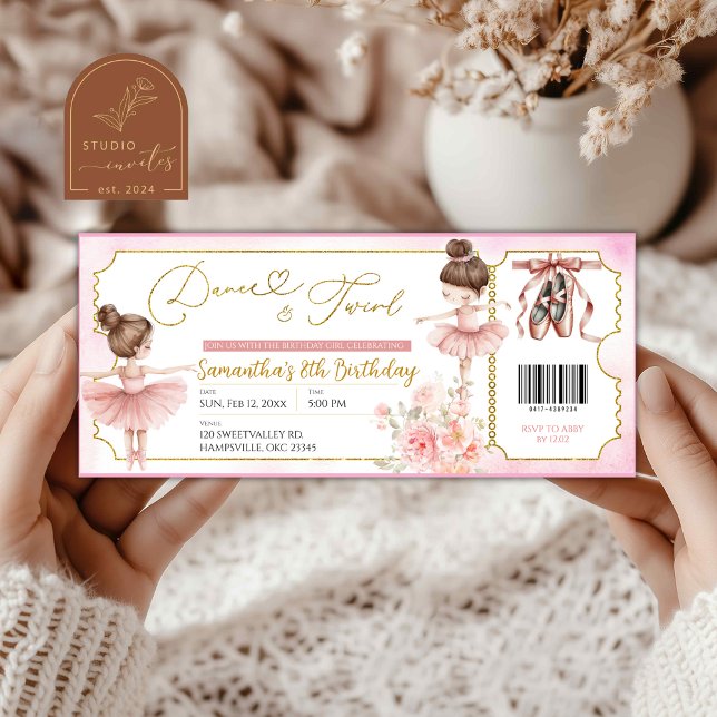 Dance and Twirl Ballerina Party Ticket Invitation (Creator Uploaded)