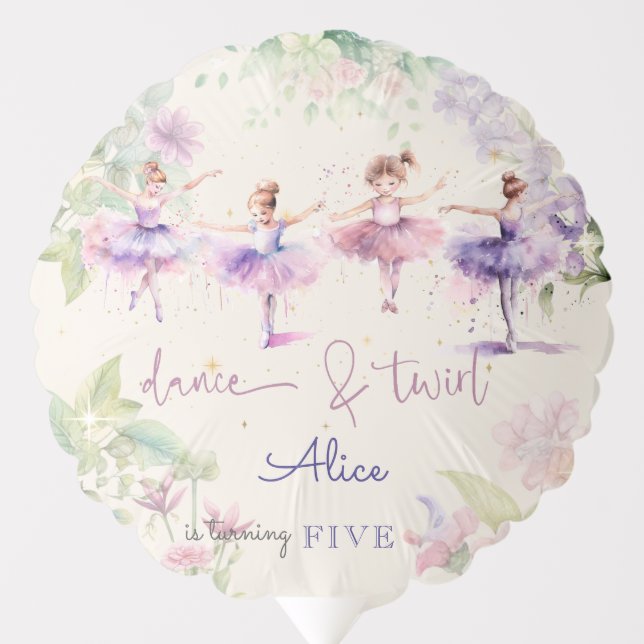 Dance and twirl ballerina watercolor birthday balloon (Front)
