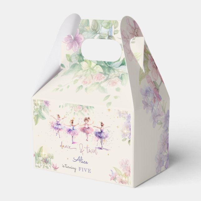 Dance and twirl ballerina watercolor birthday favor boxes (Front Side)