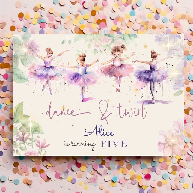 Dance and twirl ballerina watercolor birthday invitation (Creator Uploaded)