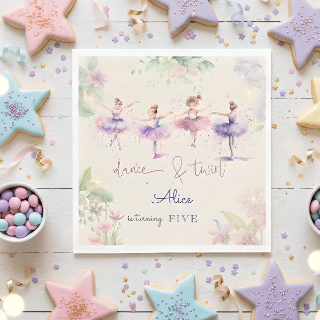 Dance and twirl ballerina watercolor birthday napkins (Creator Uploaded)