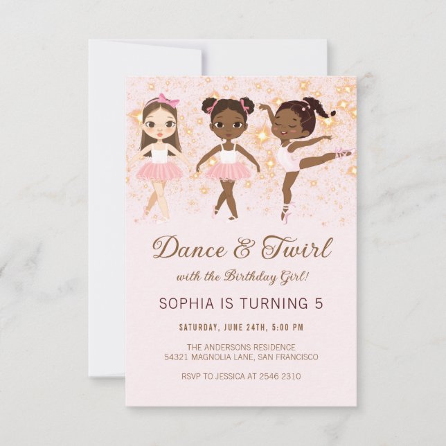 Dance and Twirl Ballet Birthday Invitation (Front)
