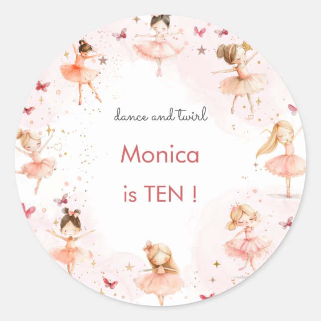 Dance and twirl cute ballerina ballet kid birthday classic round sticker (Front)