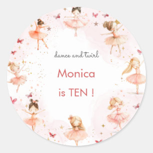 Dance and twirl cute ballerina ballet kid birthday classic round sticker