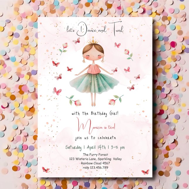 Dance and twirl cute ballerina ballet kid birthday invitation (Creator Uploaded)