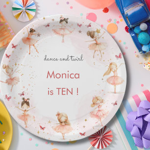 Dance and twirl cute ballerina ballet kid birthday paper plates