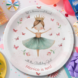 Dance and twirl cute ballerina ballet kid birthday paper plates