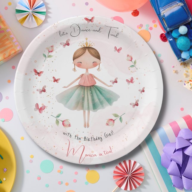 Dance and twirl cute ballerina ballet kid birthday paper plates (Creator Uploaded)