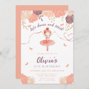 Dance and Twirl Floral Ballerina Girl Birthday Invitation