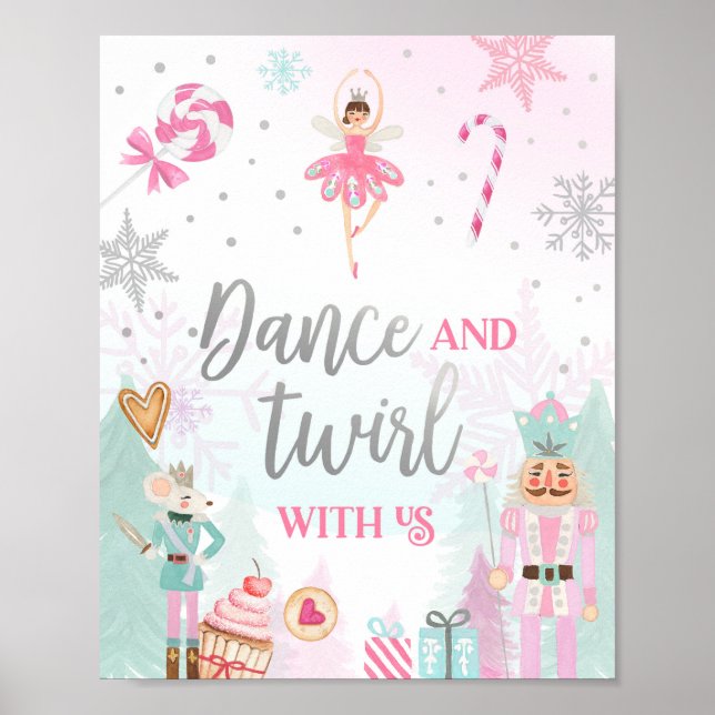 Dance and Twirl Nutcracker Ballerina Girl Silver Poster (Front)