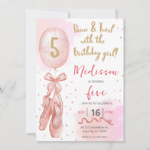Dance and Twirl Pink girl Ballet Shoes Birthday Invitation